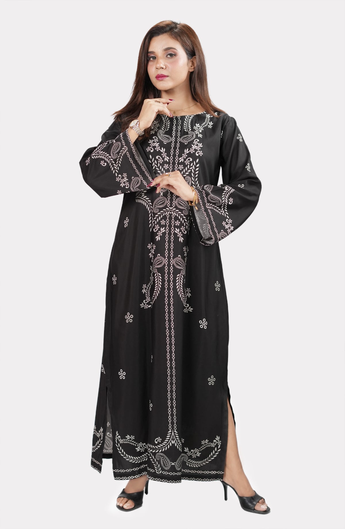 Siyah Naqsh Black Printed Kaftan