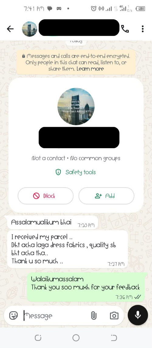 Verified WhatsApp review