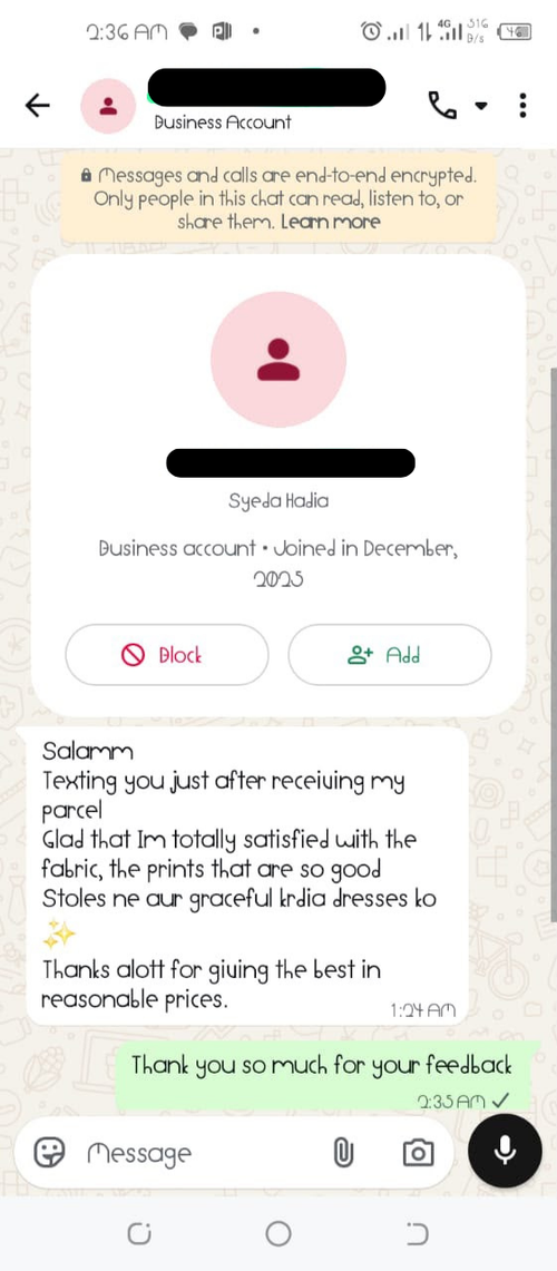 Verified WhatsApp review